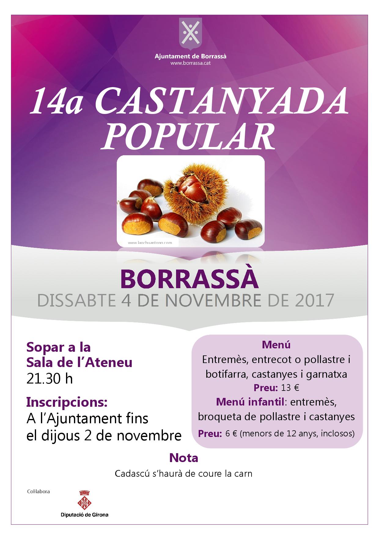 La 14a Castanyada popular es farà el dissabte 4 de novembre. Inscripcions a l'Ajuntament fins el dijous 2 de novembre.